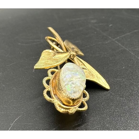 Vintage Flower Brooch Pin Faux Opal Floral TK Tru Kay 12K Gold Filled Cottage - Picture 5 of 10